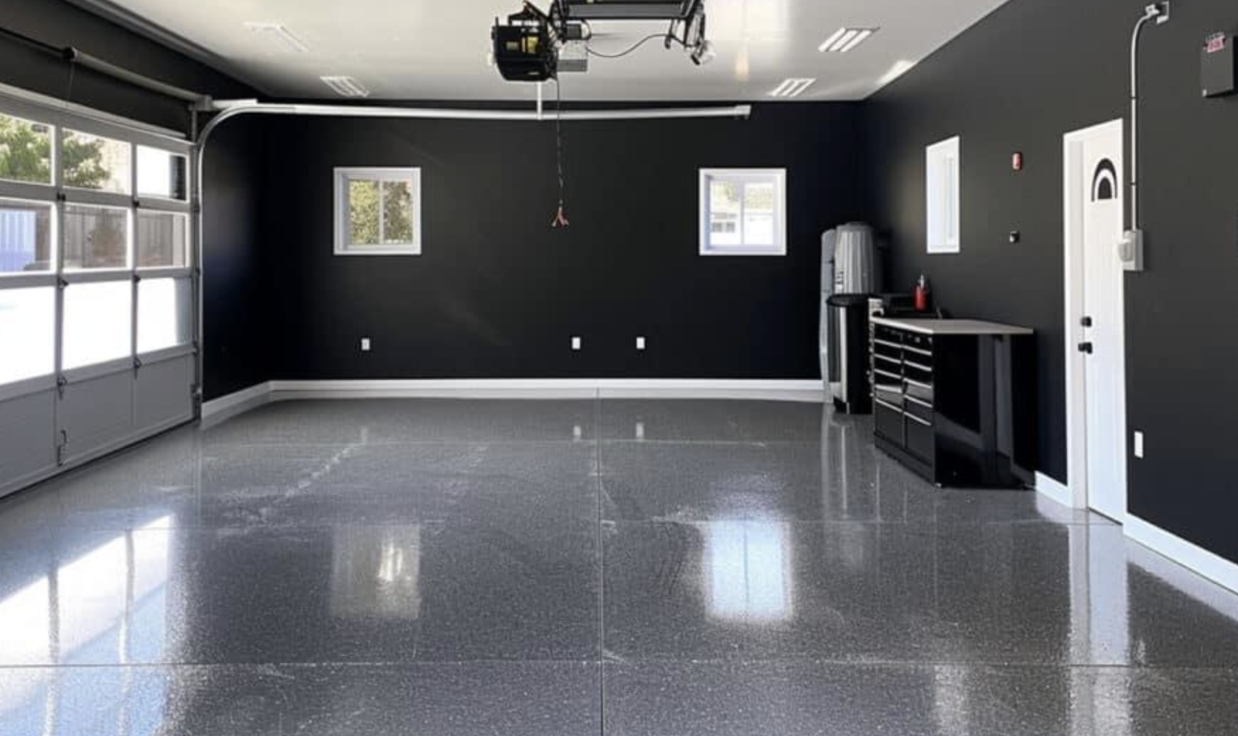 Interior garage painting in Berwick with charcoal walls, white ceiling and white skirting